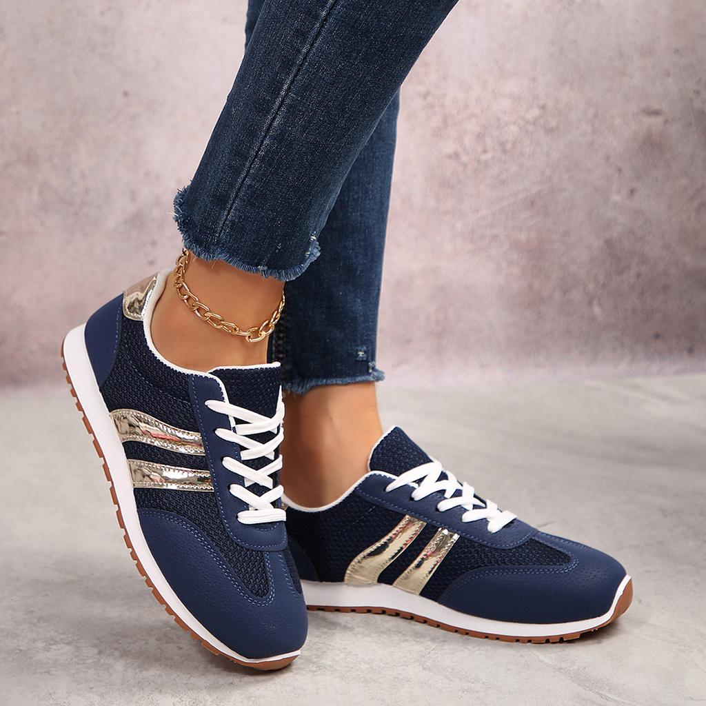 Blue Sports Shoes Summer New Round Head Color Matching Sneakers Lace-up Soft Sole Anti-slip Wear-resistant Flat