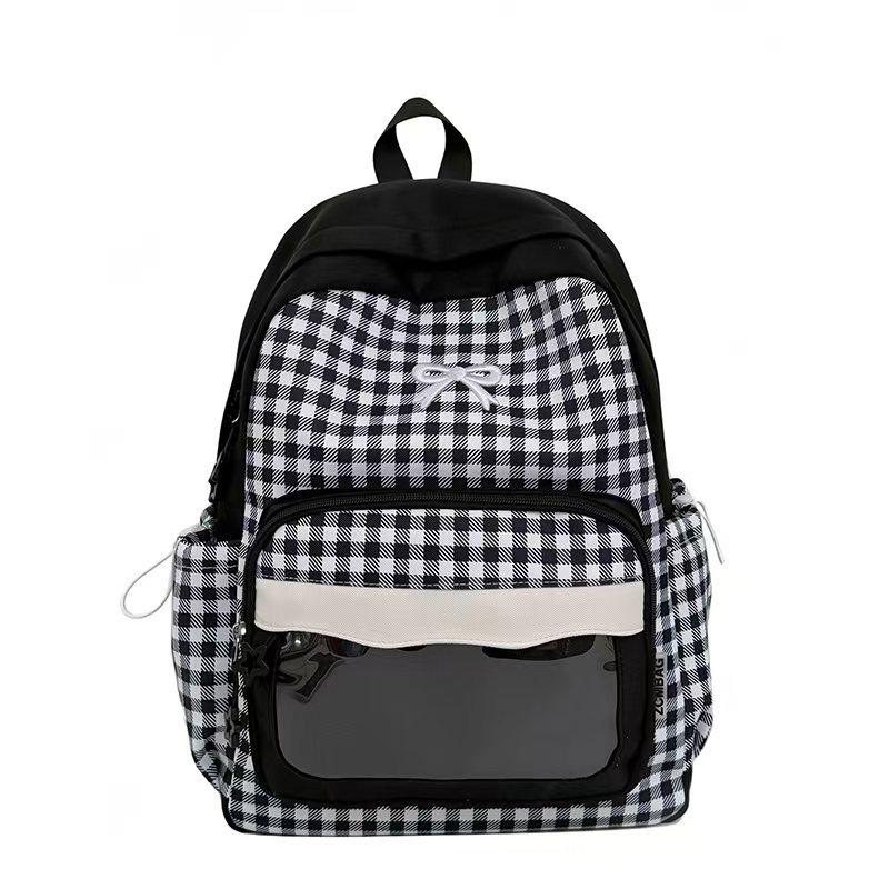Schoolbag new high-value casual backpack cute plaid bow backpack primary school students daily class travel schoolbag