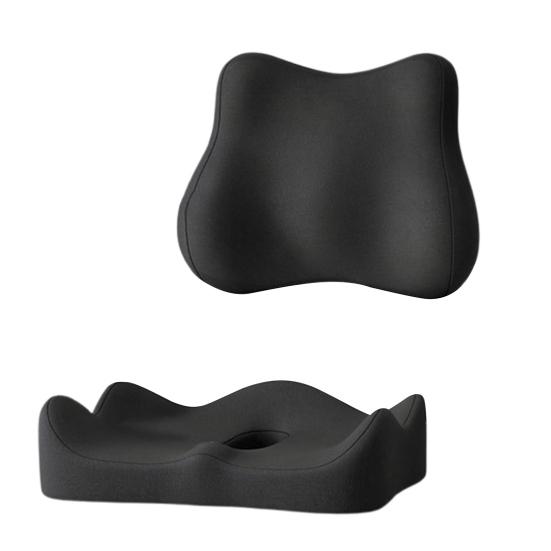 Coussin d'Assise avec Dossier Séparé Coussin en Mousse à Mémoire de Forme avec Soutien Dorsal Coussin de Chaise de Bureau pour Soulagement de la Sciatique Soutien Lombaire Utilisation pour Voyage en Voiture