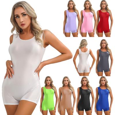 Damen-Bodysuit aus Eisseide, glänzend, ärmellos, dehnbarer Overall, Badebekleidung