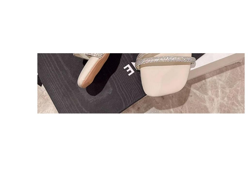 Women's Rhinestone Strap French Mid-Heel Slippers, 2026 Summer Collection, Transparent Square Toe, Crystal Chunky Heel.