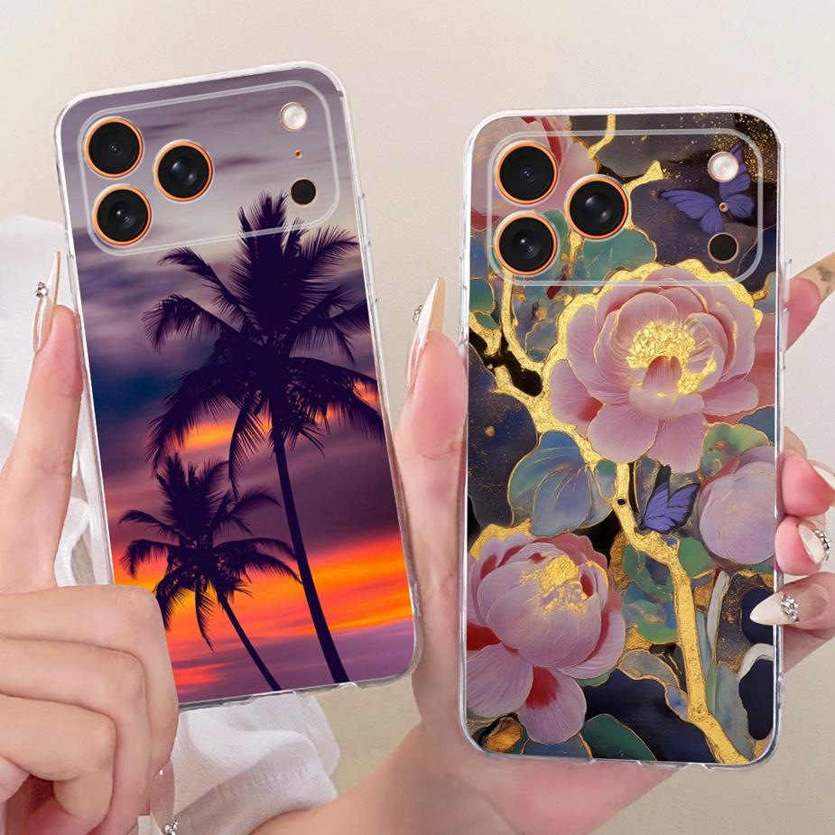 For Apple iPhone 17 Pro Max Case Luxury Flowers New Painted Cover Clear Silicone Case For iPhone 17 Air iPhone17 Pro Soft Fundas