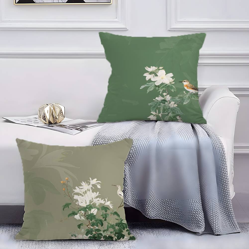 Prosta poszewka na poduszkę w stylu chińskim z ptakami i kwiatami, poszewka przeciw roztoczom, niewidoczny zamek błyskawiczny, jedwabisty krótki plusz, pokrowiec na poduszkę do sofy