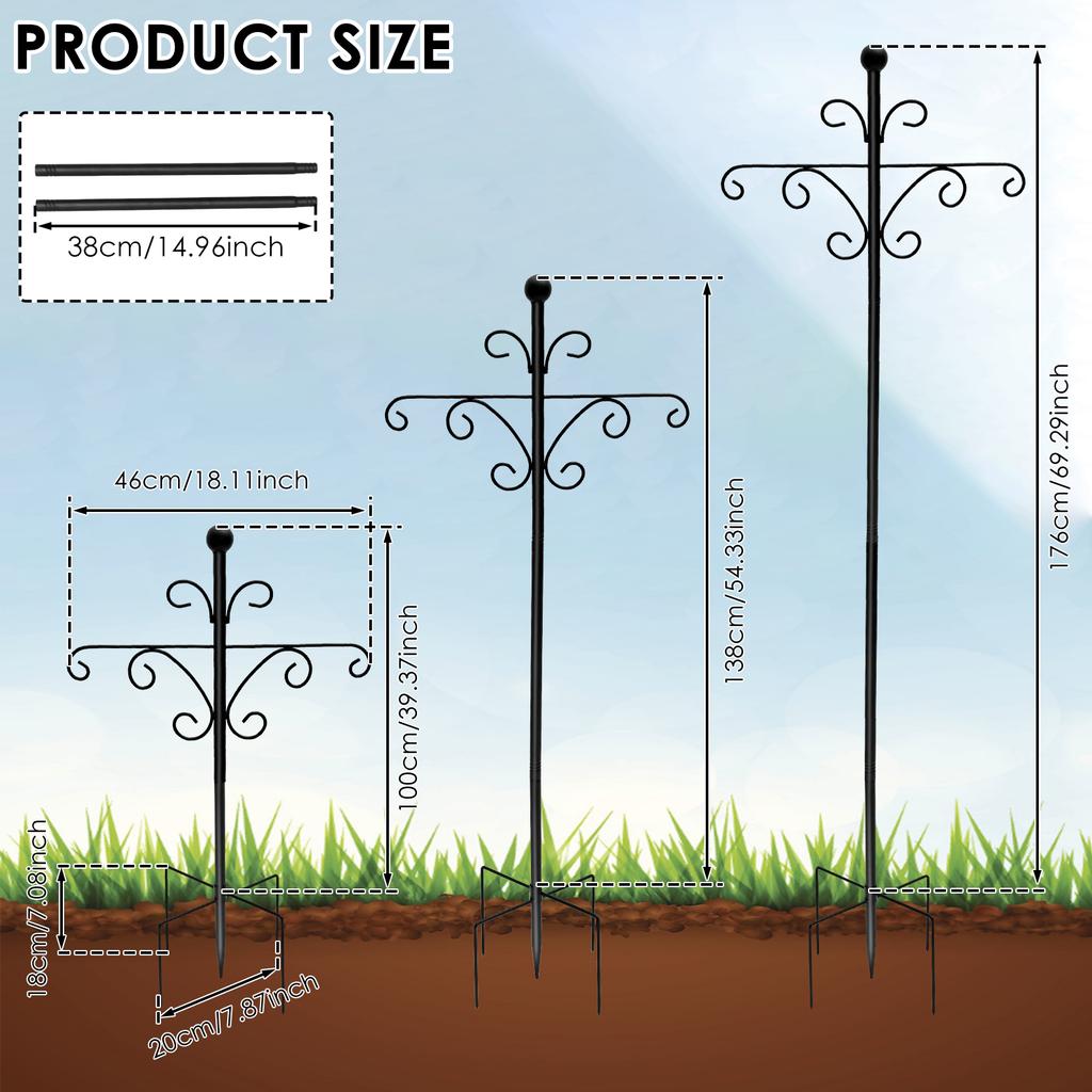 Double Shepherd Hooks 80-176cm Adjustable Outdoor Plant Hook Inserting Garden Decor Lawn Solar Lights Bird Feeders Hook