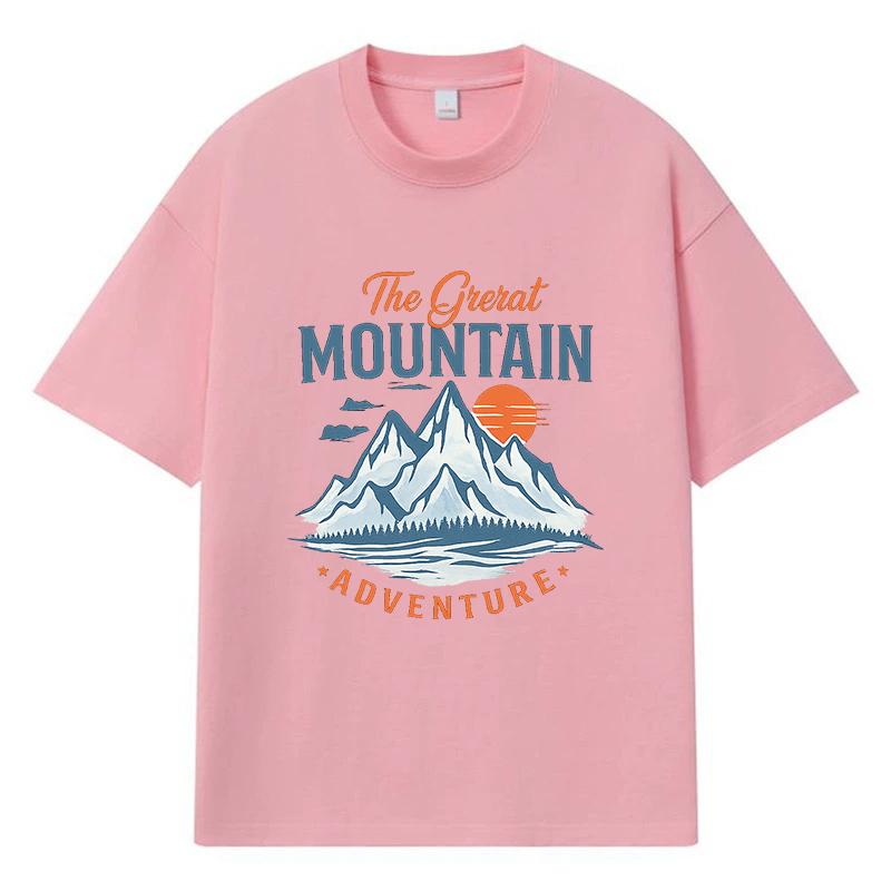 2026 Mountain Adventure Printed Graphic Y2k Harajuku Streetwear 100% Cotton T Shirt Casual Oversized Summer Men T-shirt