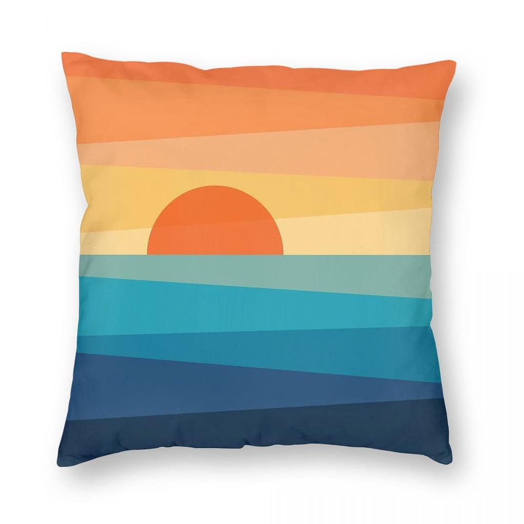 Abstract Geometric Sunrise Square Pillowcase Polyester Linen Velvet Pattern Zip Throw Pillow Case Home Cover Wholesale X