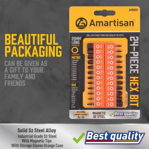 Amartisan Hex Head Allen Wrench Drill Bit Set, Metric and SAE S2 Steel Hex Bit Set, 1 Inch Long