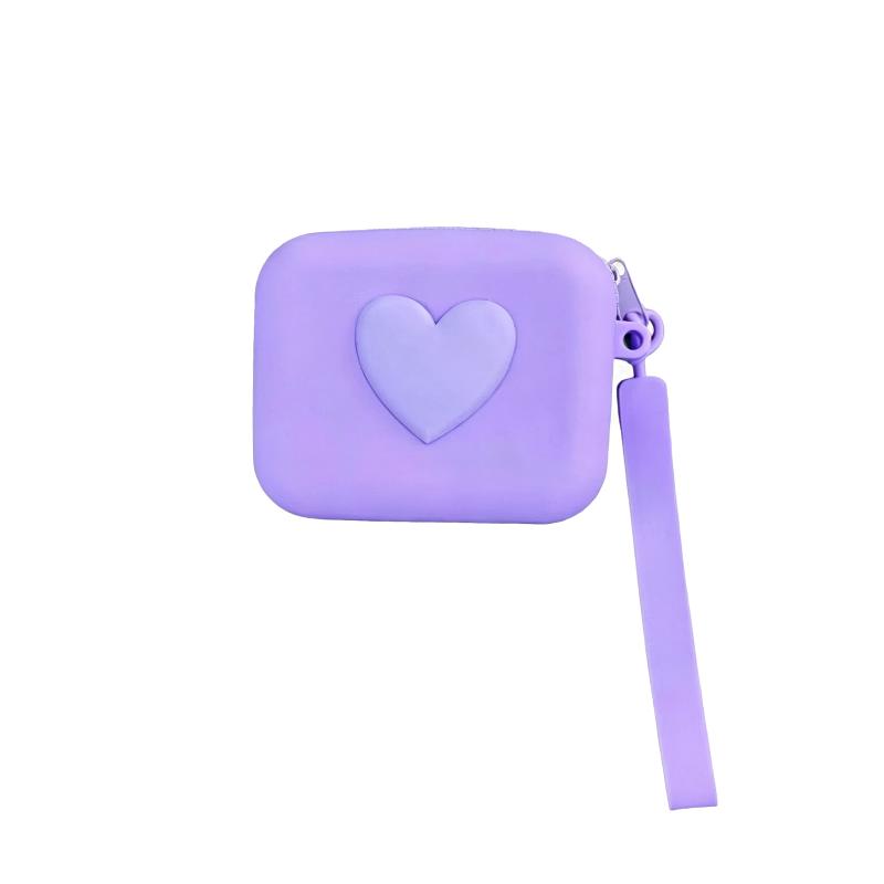 Cute 3D Heart Shaped Silicone Coin Purse Lightweight Portable Wrist Strap for Key Earphone Lipstick Woman Gift