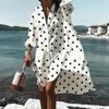 Women's Loose Fit Midi Shirt Dress with Notched Collar for Casual Fashion
