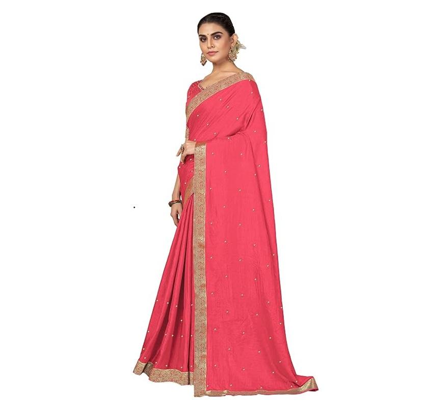 TreegoArt Mode Damen Vichitra Seide Booti Arbeit Partykleidung Saree Mit Unvernähtem Blusenteil