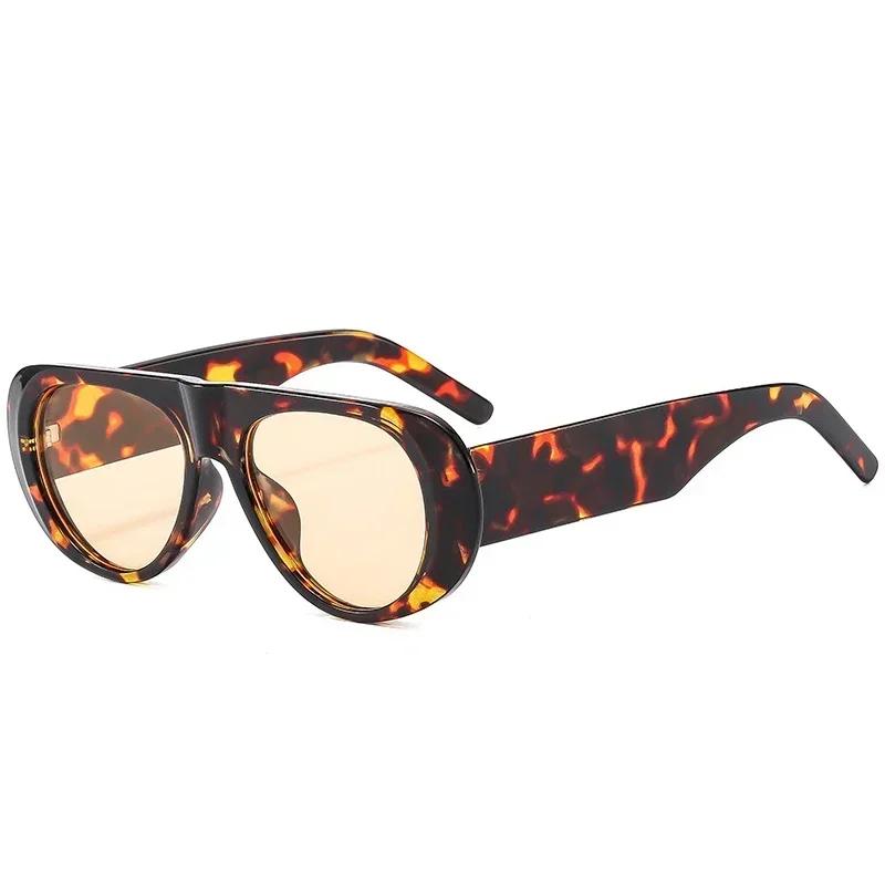  Ins Popular Fashion Pilot Women Sunglasses Retro Tea Blue Shades UV400 Men Trending Wide Legs Sun Glasses