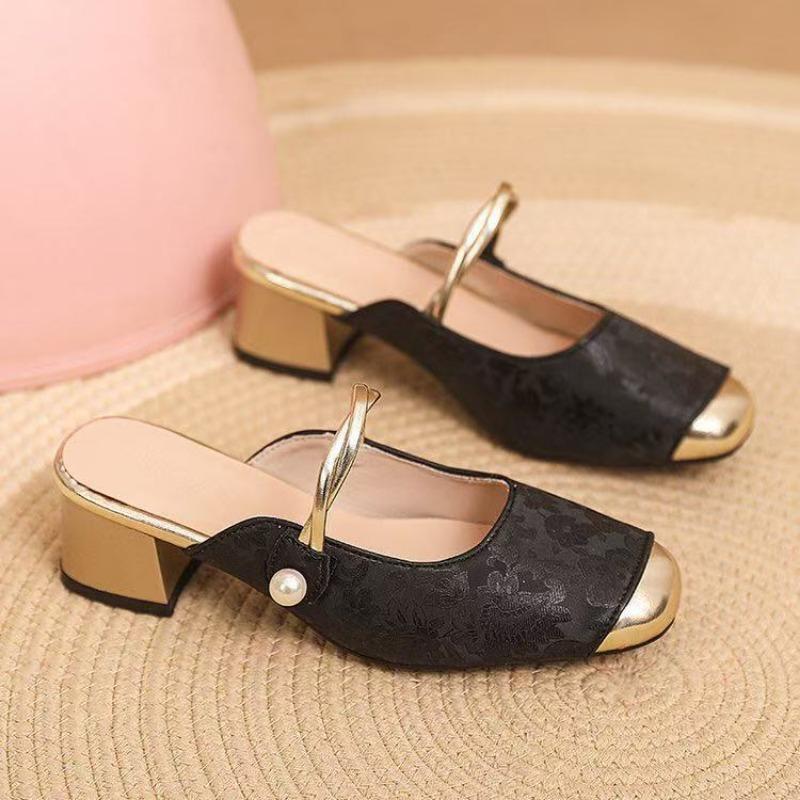 New Summer New Baotou Fashion Thick Heel Mary Jane Cool Slippers Half a Word