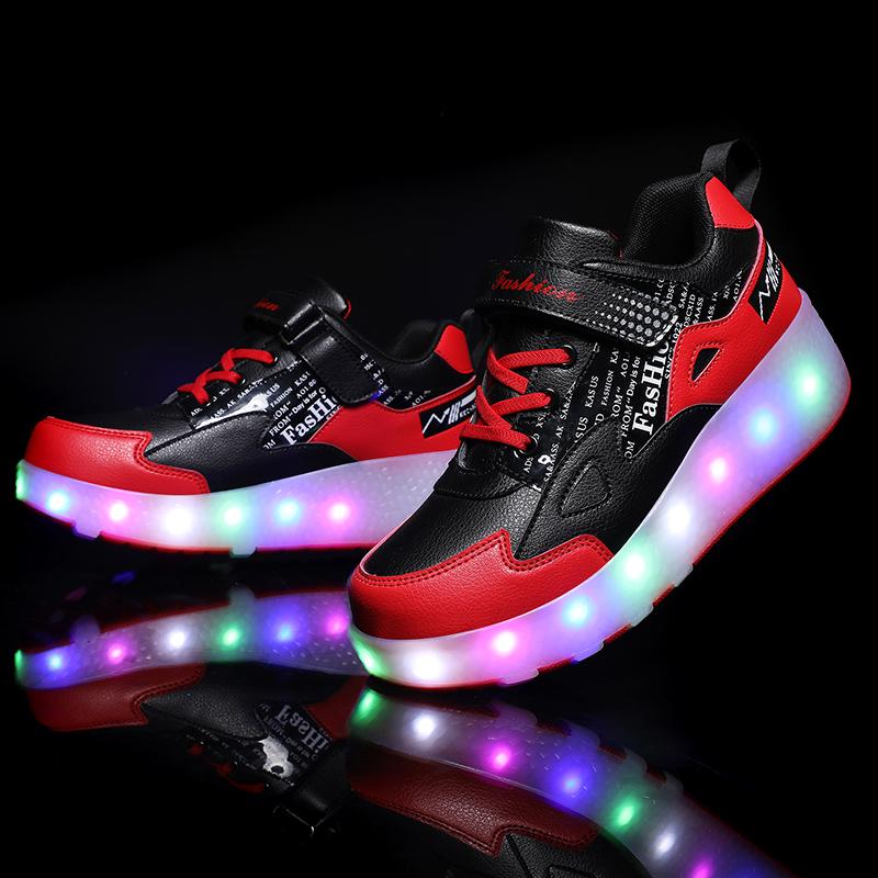 27-43 Detachable Wheel Boys/Girls Double Wheel Luminous Sneakers Can Be Charged Sneakers for Skating Kids Roller Skating Boots