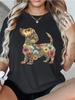 Women's Floral Dachshund Print Round Neck T-Shirt Four Seasons Cotton Short Sleeve Top Casual Sportswear Everyday Wear Plus Size