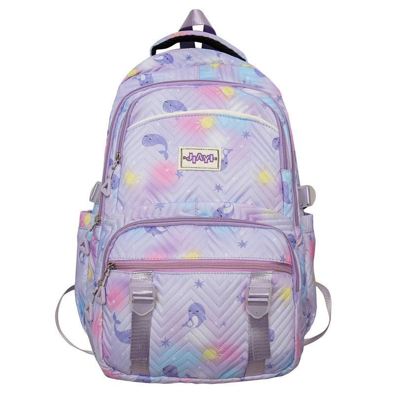 

Spotted Colorful Cute Whale Print Large Capacity Student Backpack Teens For фиолетовый