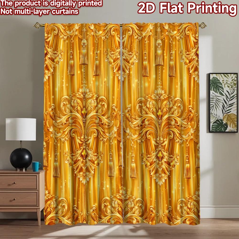2D flat printing 2pcs Curtain Curtain Golden Design Digital Printed Polyester Drapes All Season Party & Holiday Decor Use for
