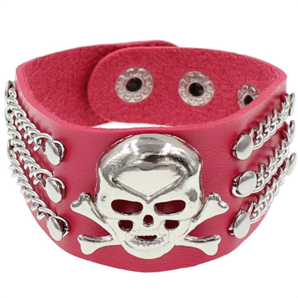 Pulseira Europeia e Americana Punk Caveira Rebite - Estilo Trendy Rock Discoteca