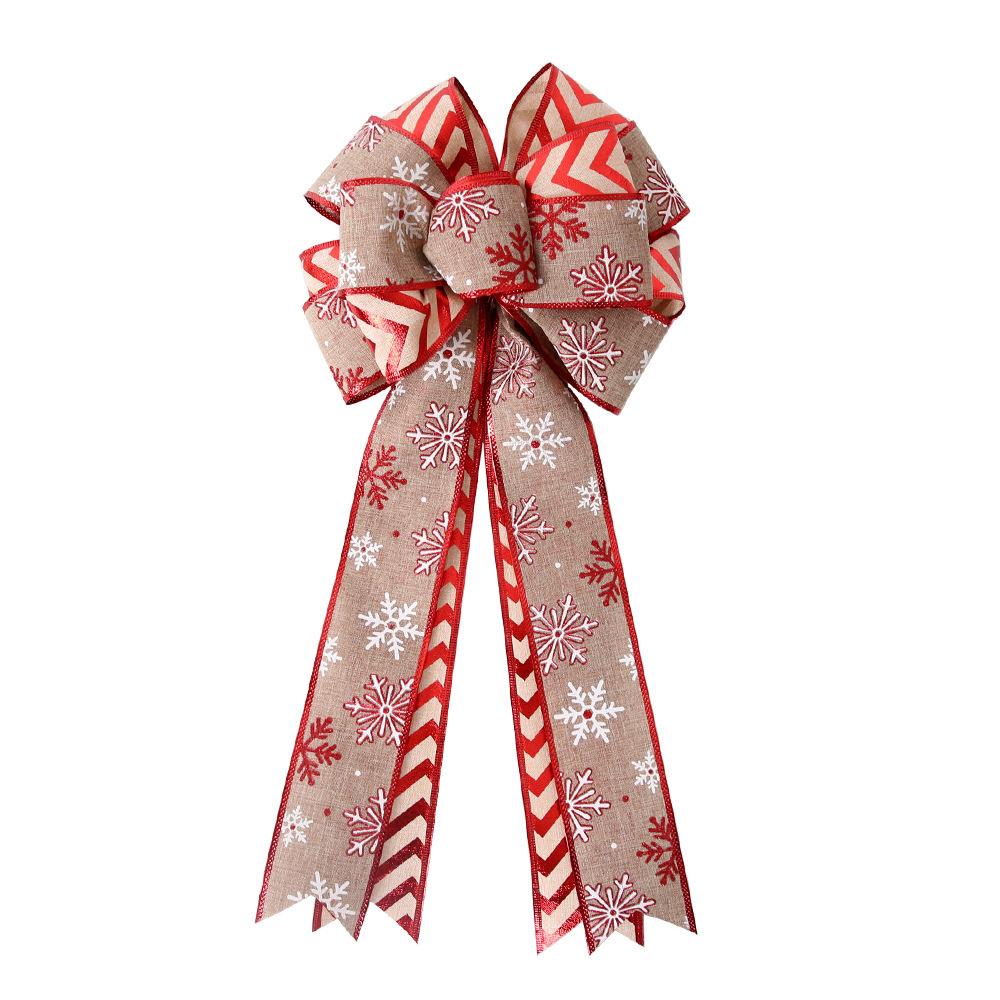 40*24cm Double Layer Large Christmas Bow Christmas Tree Topper Bow with Glitter Gold Edge Decor for Xmas Door MapleLeaf Bow Deco