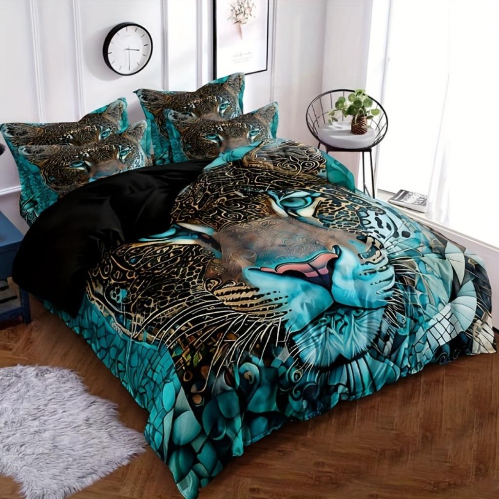 Glaring Leopard 3D Print Bedding Set Soft Comfortable Duvet Cover King Queen Twin Single Size Bithday Gift for Boys Room Decor