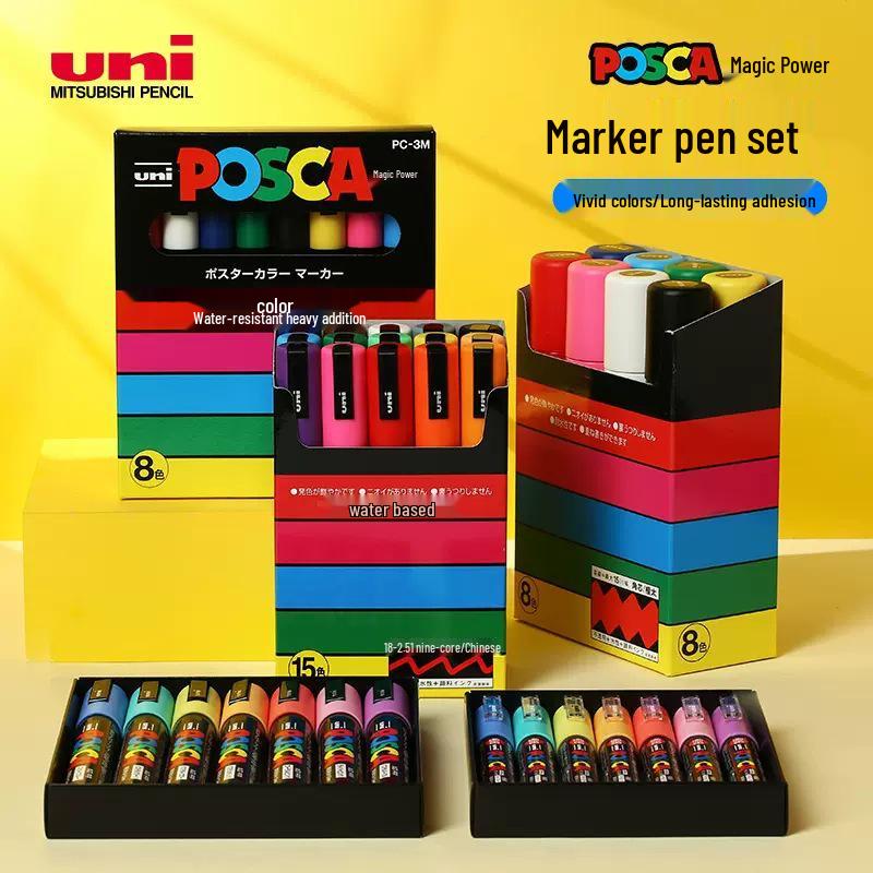 POSCA Treasure Color Acrylic Marker Set (Water-Based, PC-1M/3M/5M)