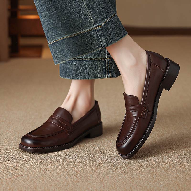 Krazing Pot Kuhleder Runde Zehenpartie Größe 42 Slipper Dicke Mittelhohe Absätze Zum Hineinschlüpfen Gladiator Braun Schwarz Farbe Herbst Pumps