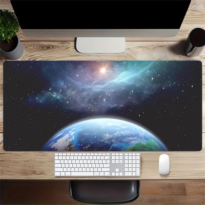 Large Multi-Size Non-Slip Rubber Base Earth, Universe, Stars Mouse Pad, Stitched Edges Keyboard Desk Mat for School, Office, Home, Gift for