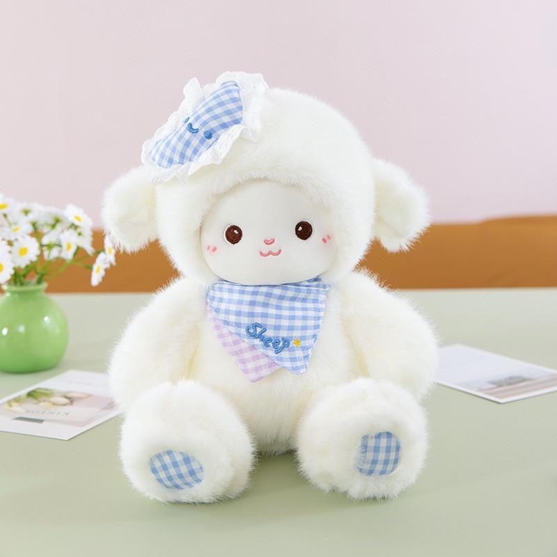 

Plush Sheep Toy For Children With With Lattice Lace Bow And Clothing Decoration For Play And Comfort Scarf