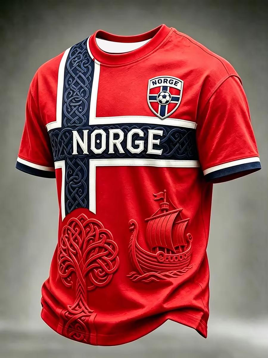 Norwegen Nationalmannschaft Fußballtrikot Herren Damen Kurzarm Nordischer Wikinger Stil Lässiges Fußball-T-Shirt Für Spiel Tagtäglich Straßenkleidung 5XL