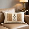 Tassels Throw Pillow Cover with Geometric Woven Texture, Neutral Farmhouse Cushion Cover for Living Room Bed Accent Decors