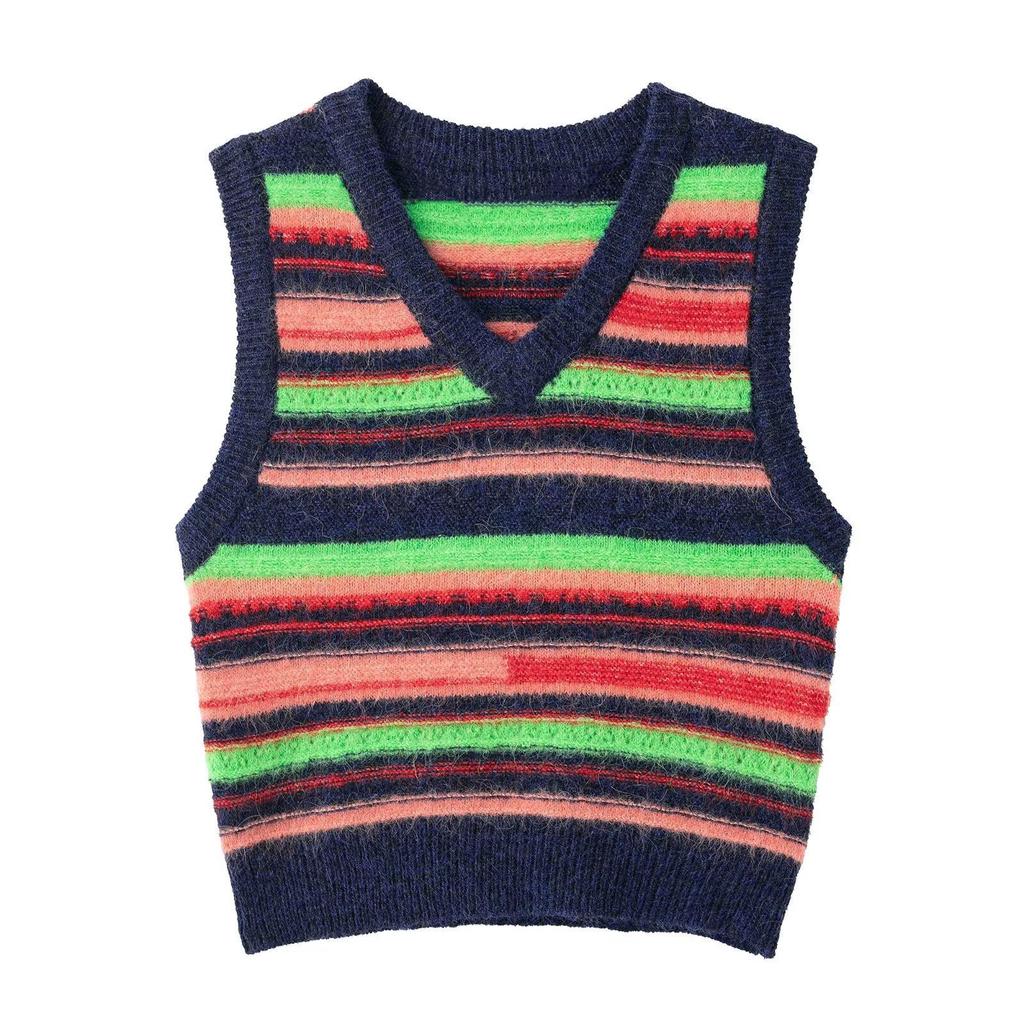 Spring 2025 Women's Slim Fit Rainbow Stripe Knitted Vest