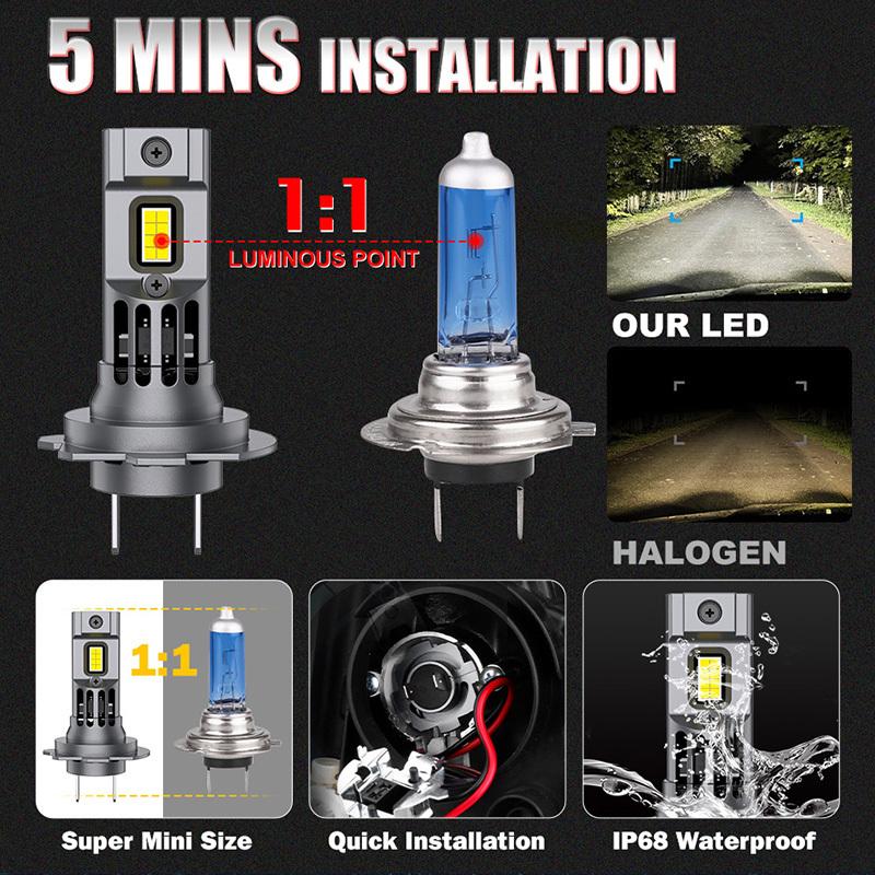 Dualvision 2Pcs 1500W Turbo H7 LED CANBUS Lights 1200000LM Mini Head Lamp 1:1 Size Wireless H7 Car LED Headlight Bulbs with Fan