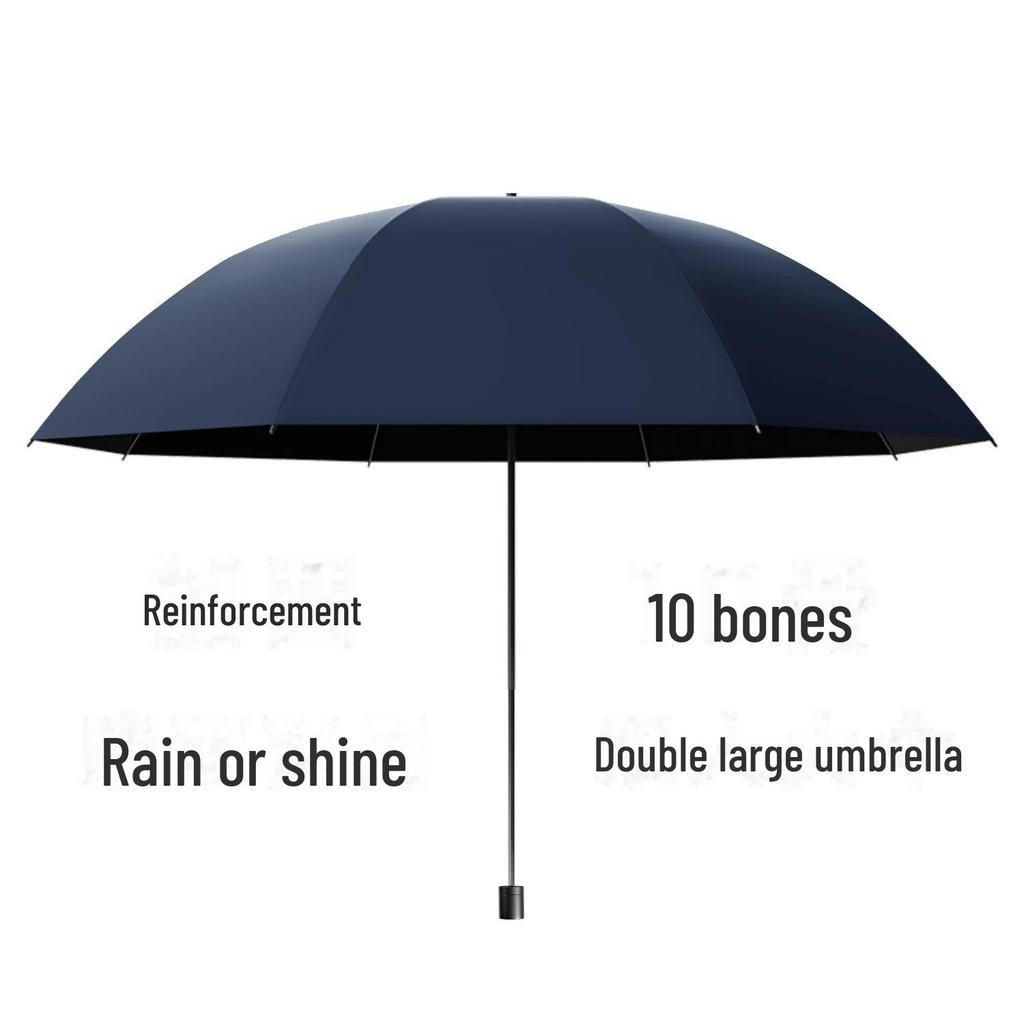 Twelve-Bone Folding Sunshade Umbrella - Large, Black, Logo-Printed for Sun and Rain Protection