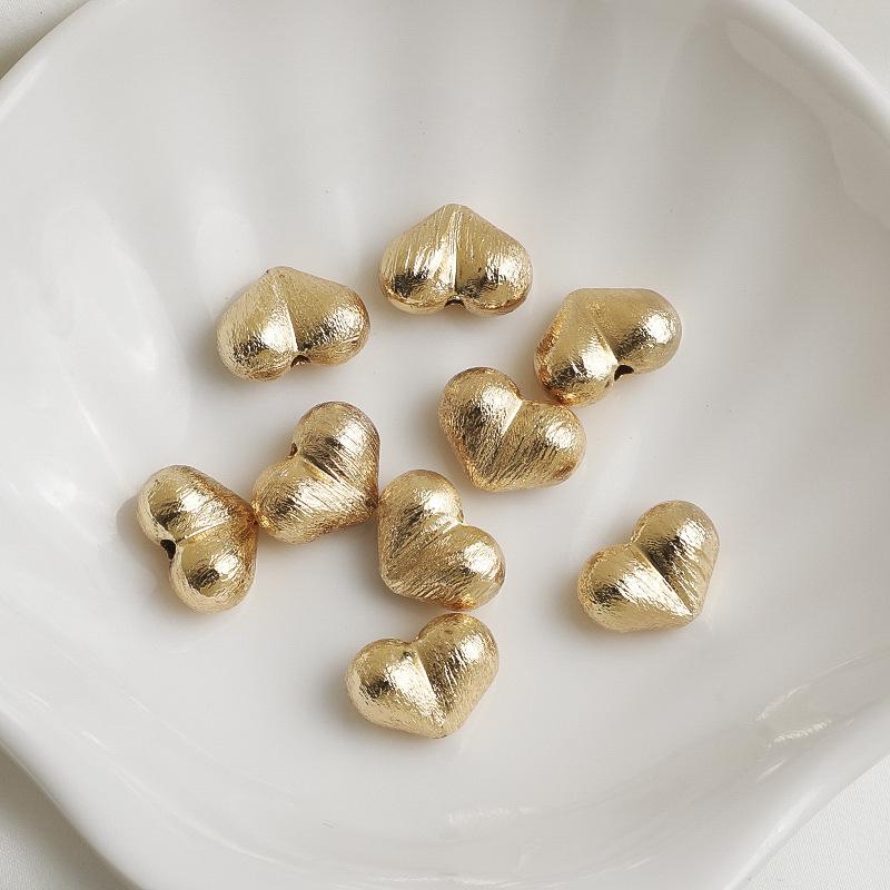 14K Gold Filled Heart Peach Bead Spacers, Frosted Heart Crystal Bracelet DIY Jewelry Accessories