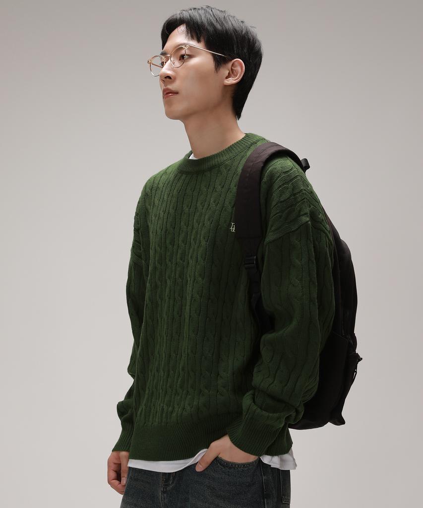 Dibellobeu Soft Round Overfit Cable Knit_Green