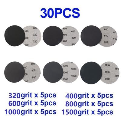 30Pcs 3inch 75mm Hook&Loop Sanding Discs Wet/Dry Sandpaper Grit 320-1500