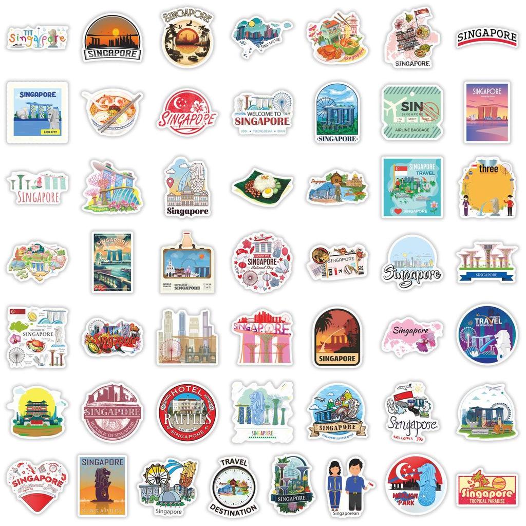 50pcs Singapore Landmark Cartoon Waterproof Stickers for Luggage and Stationery