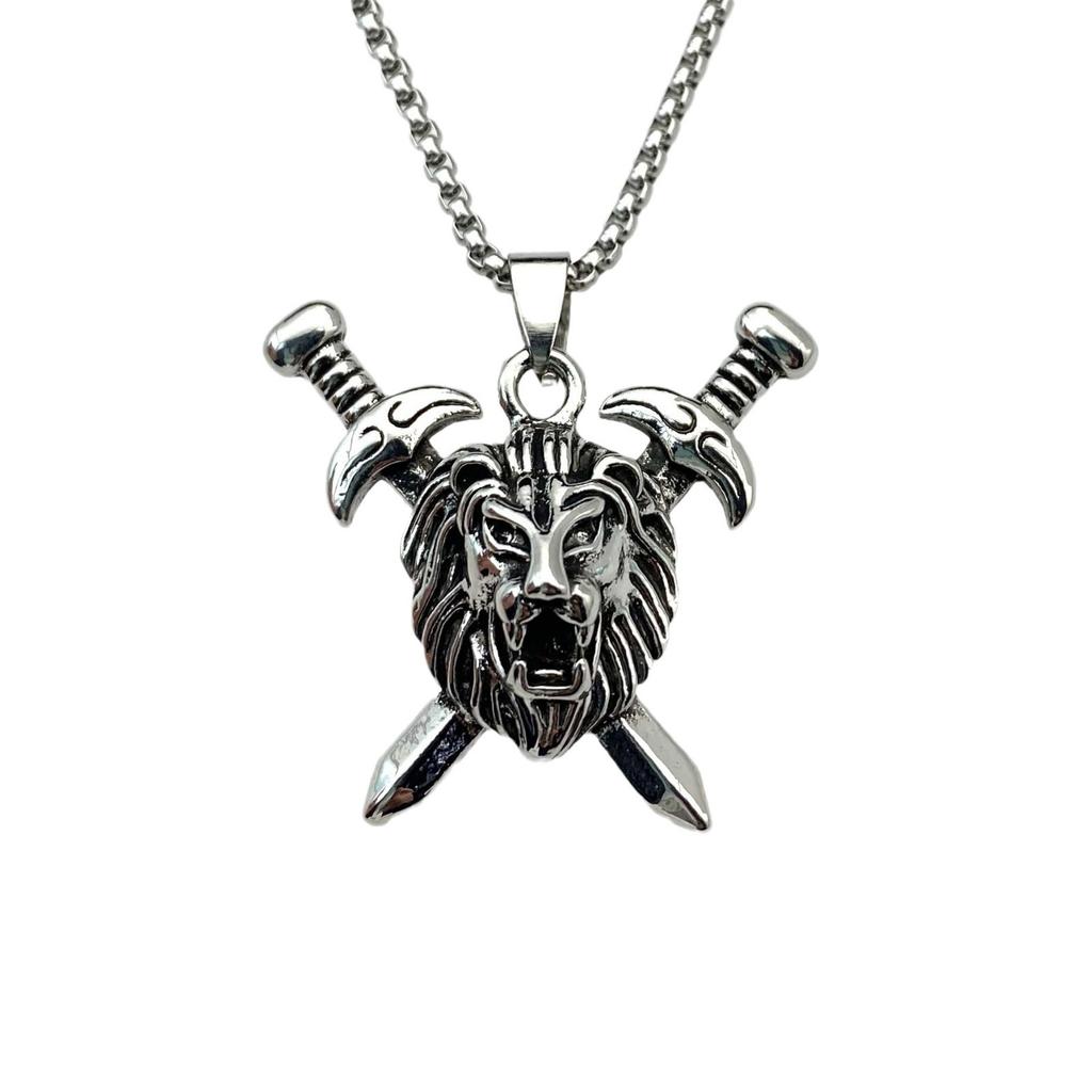 Necklace Retro Men's Ax Lion Non-fading Punk Pendant