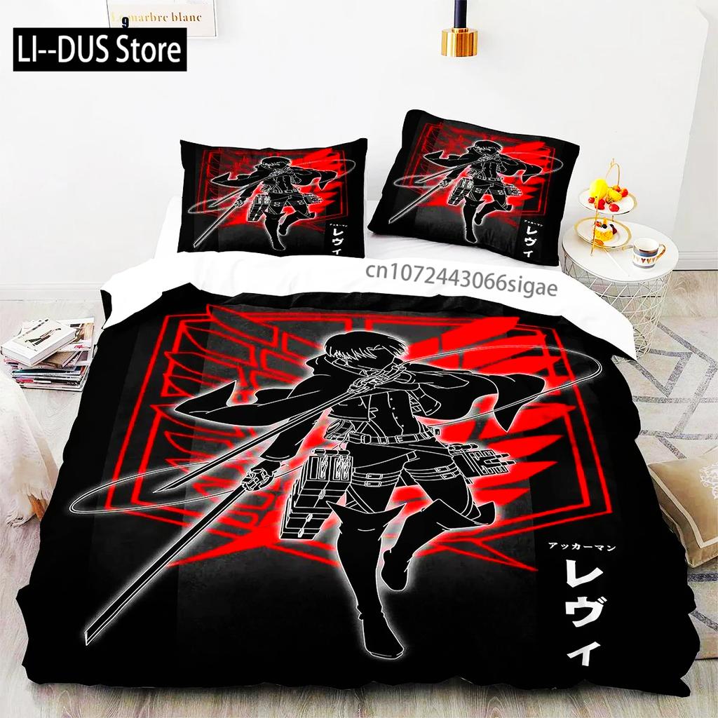 Anime Attack On Titan Logo Bedding Set Boys Girls Twin Queen King Size Duvet Cover Pillowcase Bed Boys Adult Home Textileextile