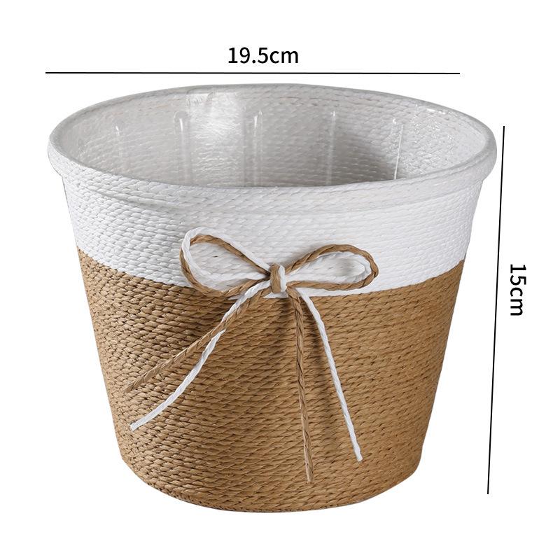 19.5cm Paper Rope Braided Fresh Flower Pot Decorative Basket Woven Flower Pot Cover Waterproof Simulated Succulent Flower Basket