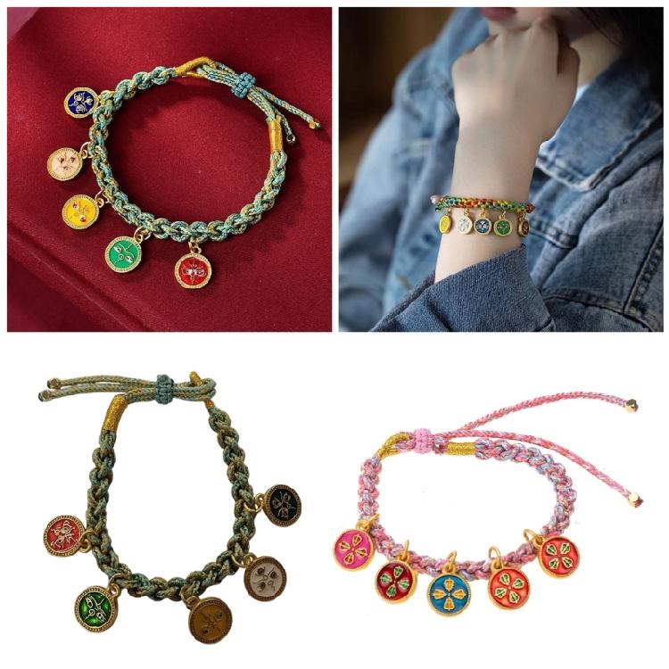 Adjustable Rope Bracelet Colorful Woven Handchain Five Way God of Wealth Bangle