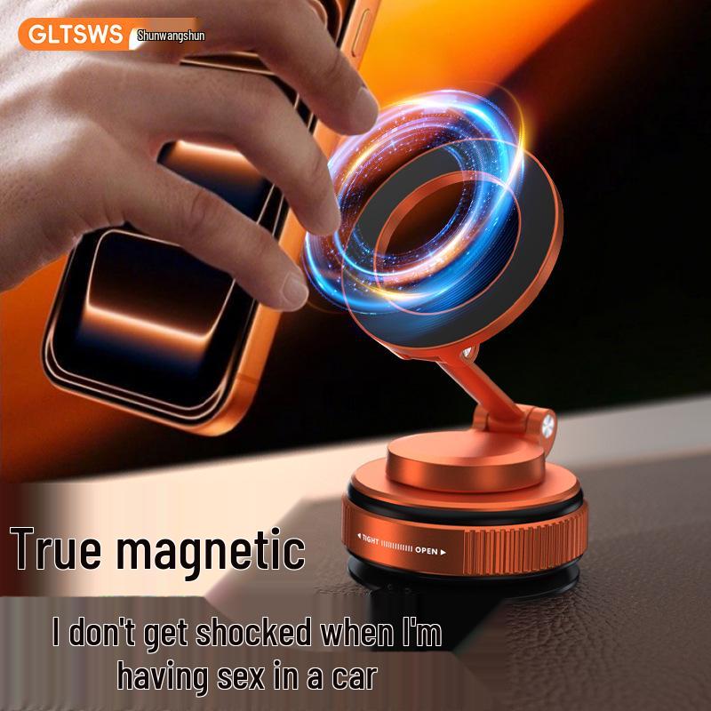 Shunwangshun Magnetic Car Phone Holder: Double Foldable, Rotatable, Metal Navigation Mount with Vacuum Suction Cup.