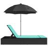 Double Sun Lounger with Cushions & Parasol Black Poly Rattan