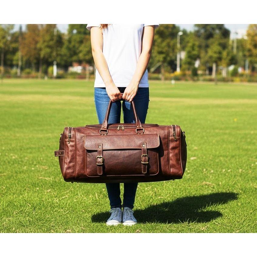 Newly Handmade Vintage Genuine Goat Leather Travel Duffel Luggage Cross Body Bag