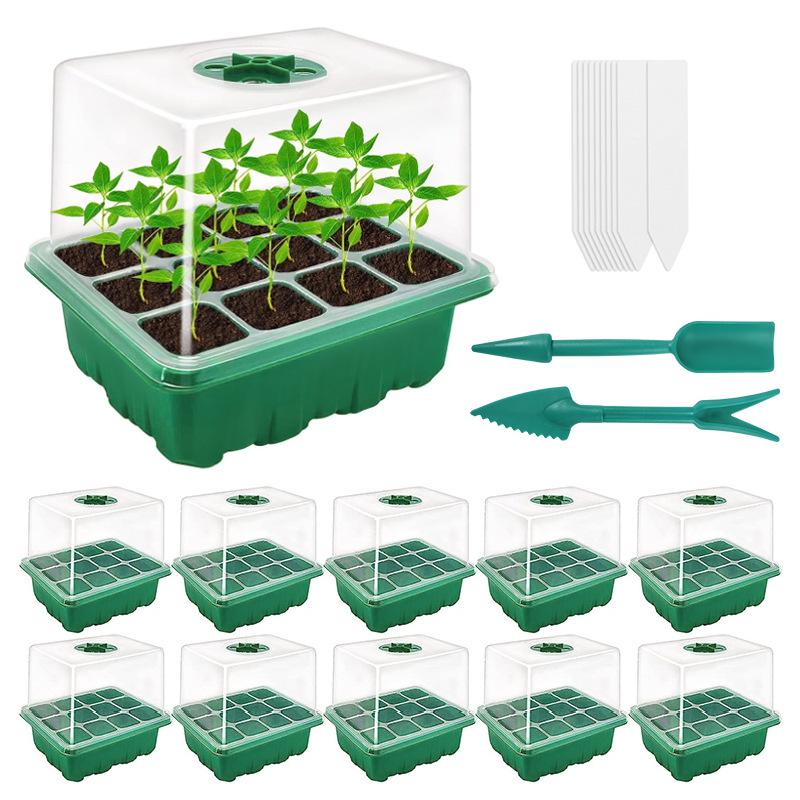 12 Holes Seed Starter Tray Greenhouse Germination Kit with Humidity Dome Plant Seedling Growing Tray with Base Propagation Kit