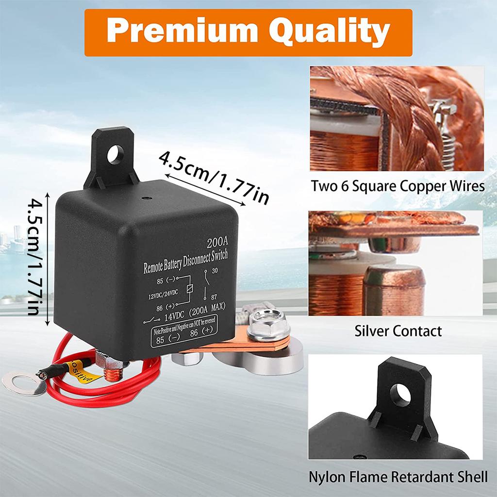 Remote Battery Disconnect Switch 12V 200A Battery Cut Off Switch Relay Anti-Theft Remote Control Kill Switch for Car Boat RV Van