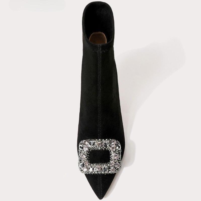 Fashion Rhinestone Skinny Heel Skinny Boots Autumn New Pointed Toe Suede Sleeve Non-Slip Anti-Shorthole Boots