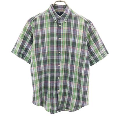 Check Pattern Short Sleeve Button Down Shirt L Green System Women Used