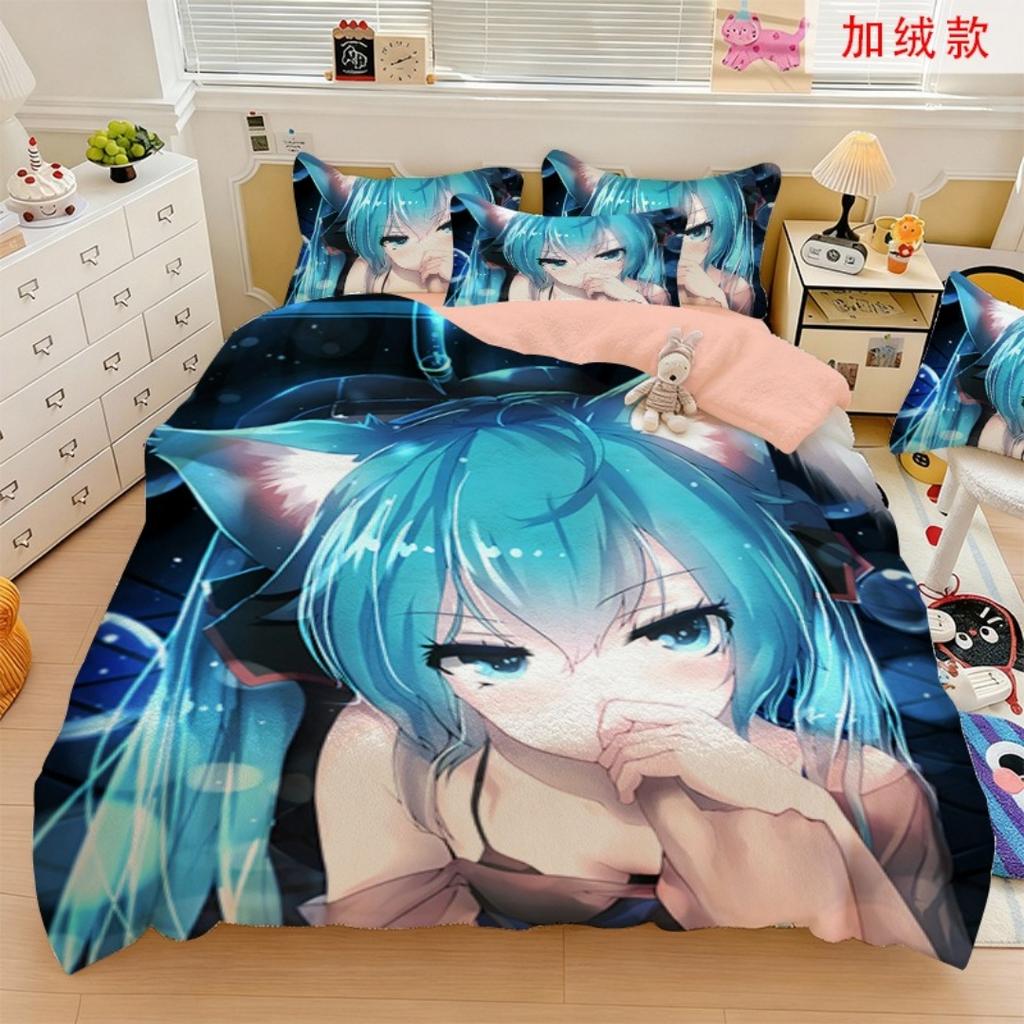 Hot Anime beautiful girl Hatsune Miku Balinese Duvet Cover Set Bedding with 1-2 Pillowcases Room Teens Bedroom Decor Fans Gift