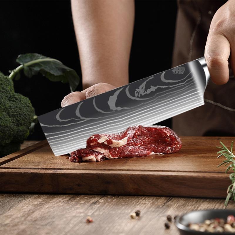 Nóż szefa kuchni ze stali nierdzewnej z uchwytem z niebieskiej żywicy, do krojenia mięsa, owoców, wielofunkcyjny nóż kuchenny do odkostniania, 10 zestawów noży