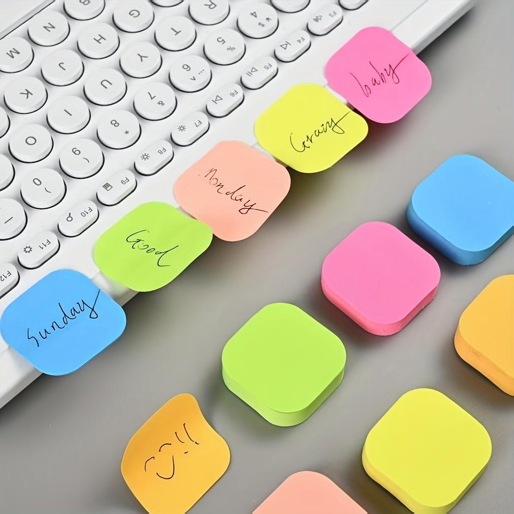 12 Pads Mini Neon Sticky Notes Colorful Square Rounded Edge Self Adhesive Memo Pad Set